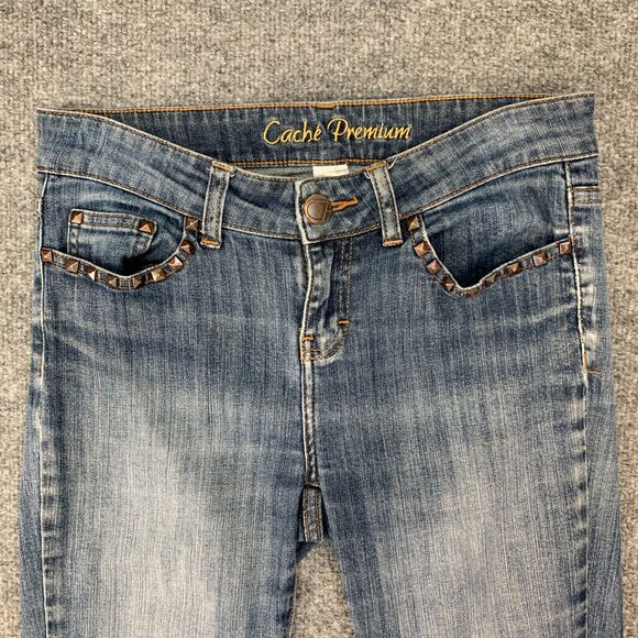 Cache Premium Studded Jean Womens 4 Blue Skinny Denim 5 Pocket Mid Rise Ankle - Picture 3 of 12